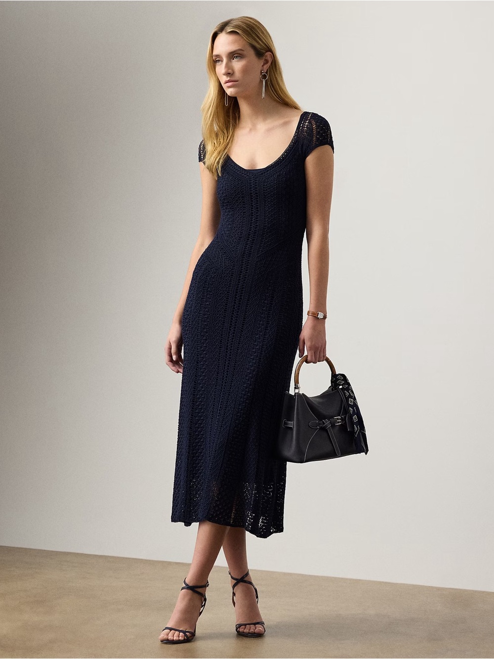 Lauren Ralph Lauren Black Crochet Knit Maxi Dress